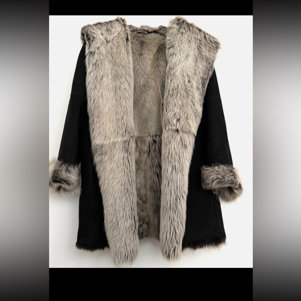 Women's Black and Gray Fur Shearling Coat